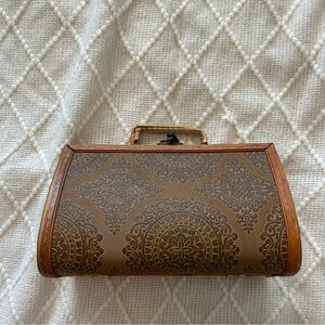 Vtg Antique Boho Wood Two Toned Patterned Handbag 1930s-1940s-1950s